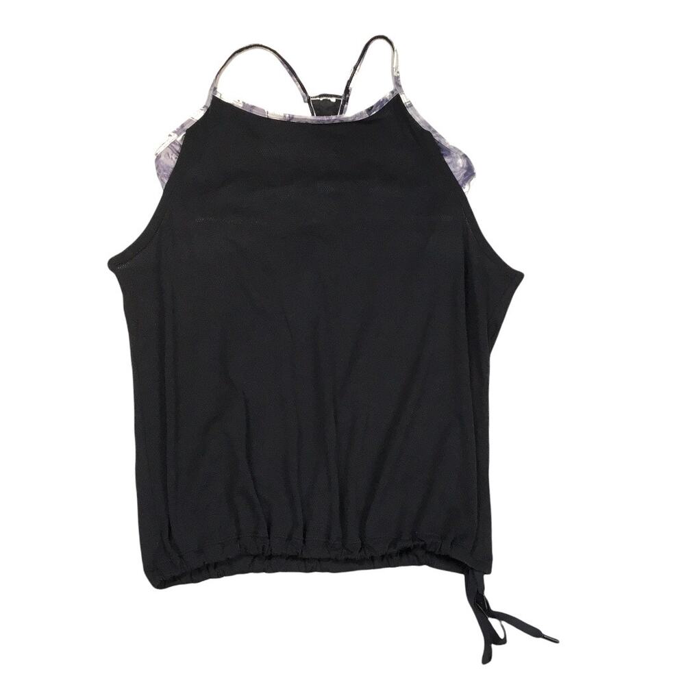 Fabletics Activewear Top Black White Marble Built-In Bra Women's Workout Tank